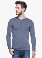 Tinted Navy Blue Solid Henley T-Shirt