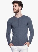 Tinted Navy Blue Solid Henley T-Shirt