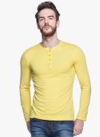 Tinted Yellow Solid Henley T-Shirt