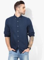 Tom Tailor Navy Blue Solid Regular Fit Casual Shirt