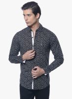 Upper Line Black Printed Regular Fit Casual Shirt