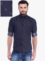 Vintage Navy Blue Slim Fit Casual Shirt