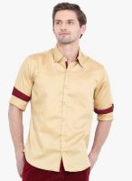 Western Vivid Beige Solid Slim Fit Casual Shirt