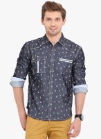 Western Vivid Dark Grey Printed Slim Fit Casual Shirt