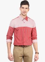 Yellow Submarine Red Striped Regular Fit Casual Shirt