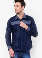 Yepme Navy Blue Striped Casual Shirt