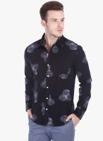 Zobello Black Printed Slim Fit Casual Shirt