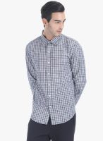 Zobello Blue Checked Slim Fit Casual Shirt