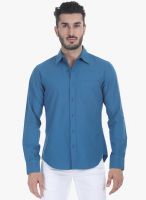 Zobello Blue Solid Slim Fit Casual Shirt