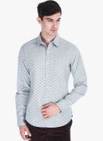 Zobello Grey Printed Slim Fit Casual Shirt