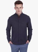 Zobello Navy Blue Solid Slim Fit Casual Shirt