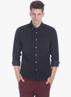 Zobello Navy Blue Solid Slim Fit Casual Shirt
