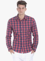 Zobello Pink Checked Slim Fit Casual Shirt
