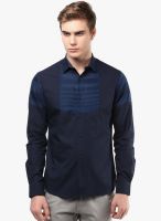 Atorse Navy Blue Solid Slim Fit Casual Shirt