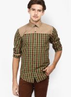 Basics Checks Green Casual Shirt