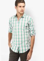 Basics Checks Green Casual Shirt