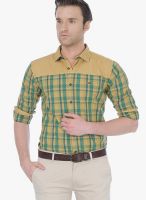 Basics Green Check Slim Fit Casual Shirt