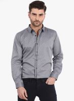 Basics Grey Printed Slim Fit Casual Shirt