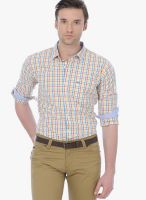 Basics Orange Check Slim Fit Casual Shirt