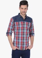 Basics Red Checks Slim Fit Casual Shirt