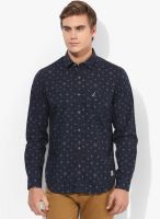 Bay Island Blue Printed Regular Fit Casual Shirt