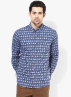 Bay Island Blue Printed Regular Fit Casual Shirt