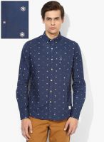 Bay Island Navy Blue Printed Regular Fit Casual Shirt