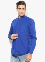 British Club Blue Solid Slim Fit Casual Shirt