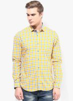 British Club Yellow Checks Slim Fit Casual Shirt