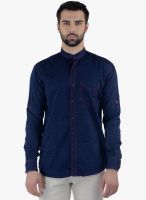 Cobb Blue Printed Slim Fit Casual Shirt