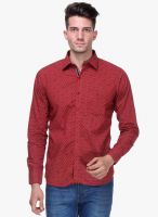 Crimsoune Club Red Printed Slim Fit Casual Shirt