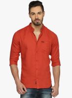 DERBY JEANS COMMUNITY Red Solid Slim Fit Casual Shirt