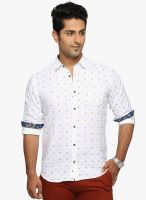 DERBY JEANS COMMUNITY White Printed Slim Fit Casual Shirt