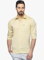 DERBY JEANS COMMUNITY Yellow Printed Slim Fit Casual Shirt