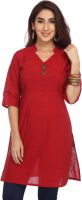 Enah Solid Women's A-line Kurta(Red)