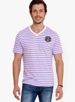 Elaborado Lavender Striped V Neck T-Shirts