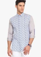 Exitplay Blue Printed Regular Fit Casual Shirt