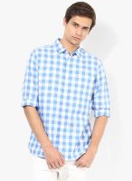 Fame Forever By Lifestyle Light Blue Checks Slim Fit Casual Shirt