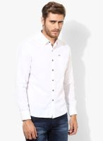 Flying Machine White Solid Slim Fit Casual Shirt