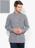 French Connection Blue Checked Slim Fit Casual Shirt