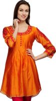Fuchsia Designs Printed, Woven, Embroidered Women's Straight Kurta(Orange)