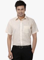 HANCOCK Cream Solid Regular Fit Formal Shirt