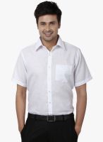 HANCOCK White Solid Regular Fit Formal Shirt