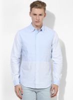 Incult Light Blue Striped Slim Fit Casual Shirt