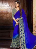 Inddus Blue Printed Saree