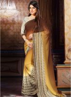 Inddus Brown Printed Saree