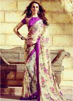 Inddus Cream Printed Saree