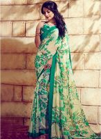 Inddus Cream Printed Saree