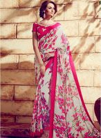 Inddus Cream Printed Saree