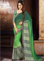 Inddus Green Checked Saree